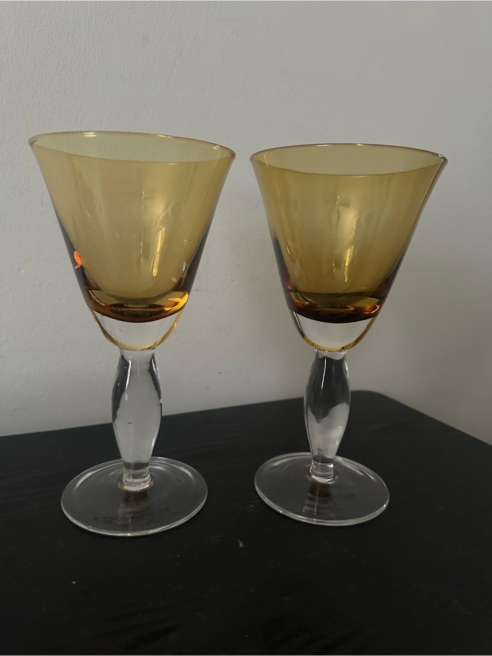 Vintage Amber Stemmed Wine Glasses - Pair of Two